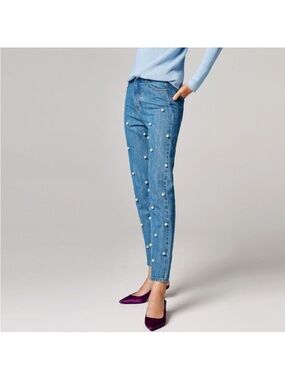 Uterque Pearl Embellished High Rise Tapered Jeans Size 28 Like New